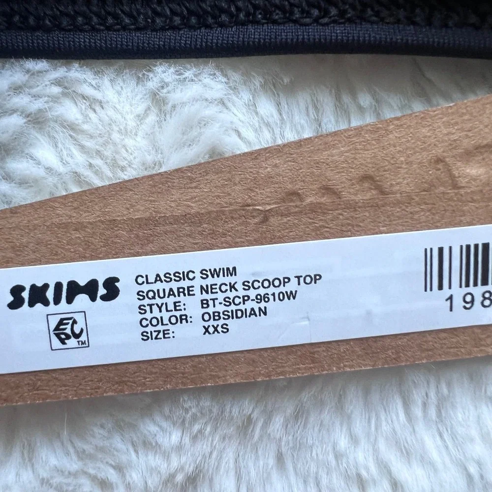 SKIMS Classic Swim Square Neck Scoop Top Obsidian Black XXS BT-SCP-9610W NWT